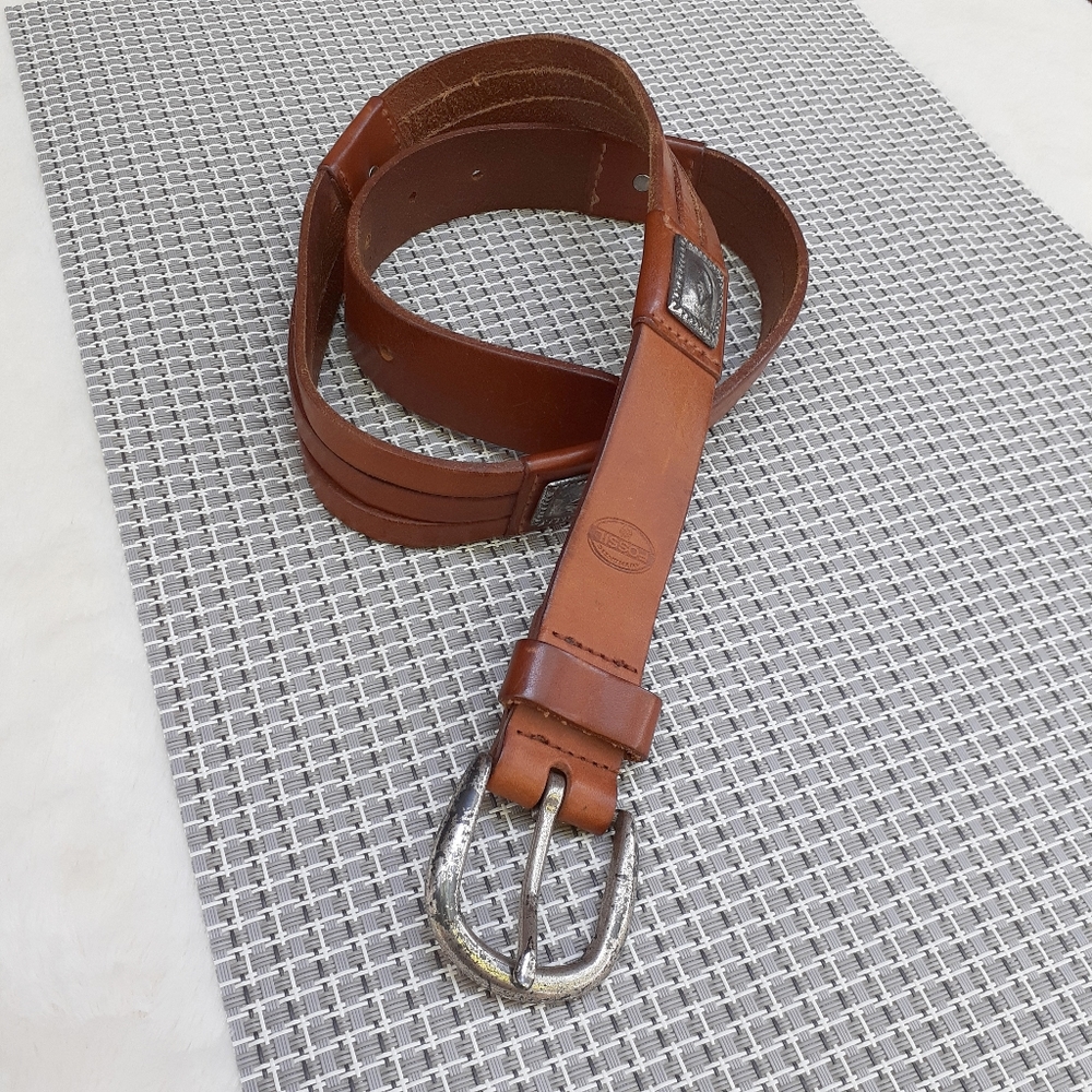 Fossil Western Belt Brown Leather Silver Sunburst Waist Belt Boho Southwestern